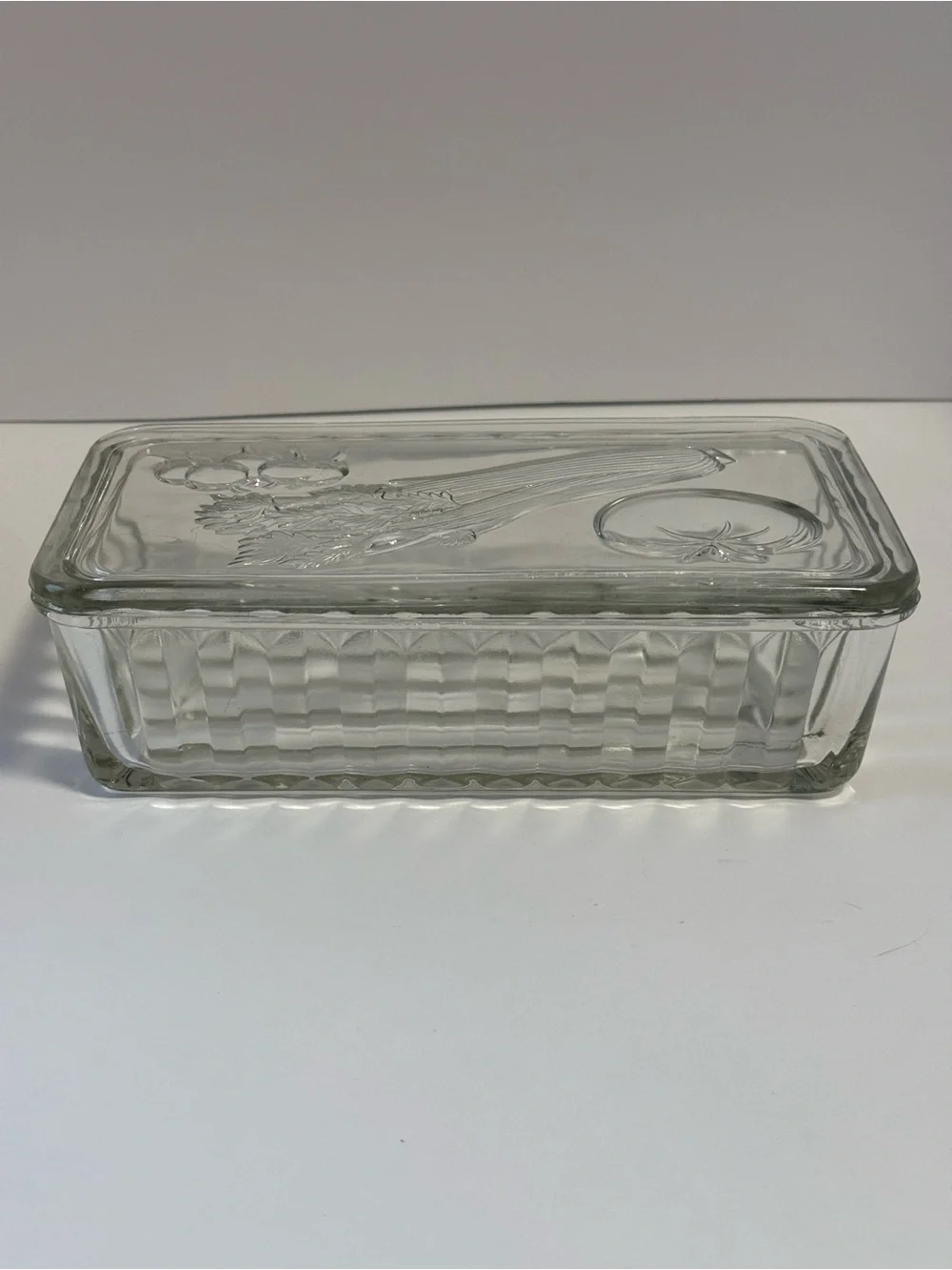 Vintage Federal Glass Vegetable Refrigerator Dish Clear
